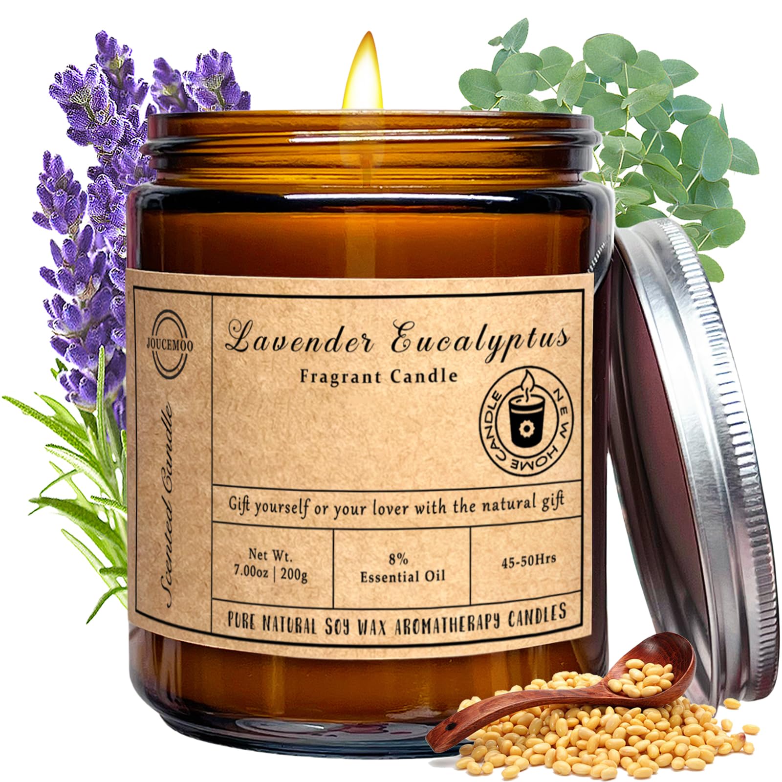 Velas perfumadas – Velas de eucalipto de lavanda para el hogar, vela de aromaterapia de cera de soja de 7 onzas para aliviar el estrés y la relajación, no tóxicas, regalos de cumpleaños para mujeres y