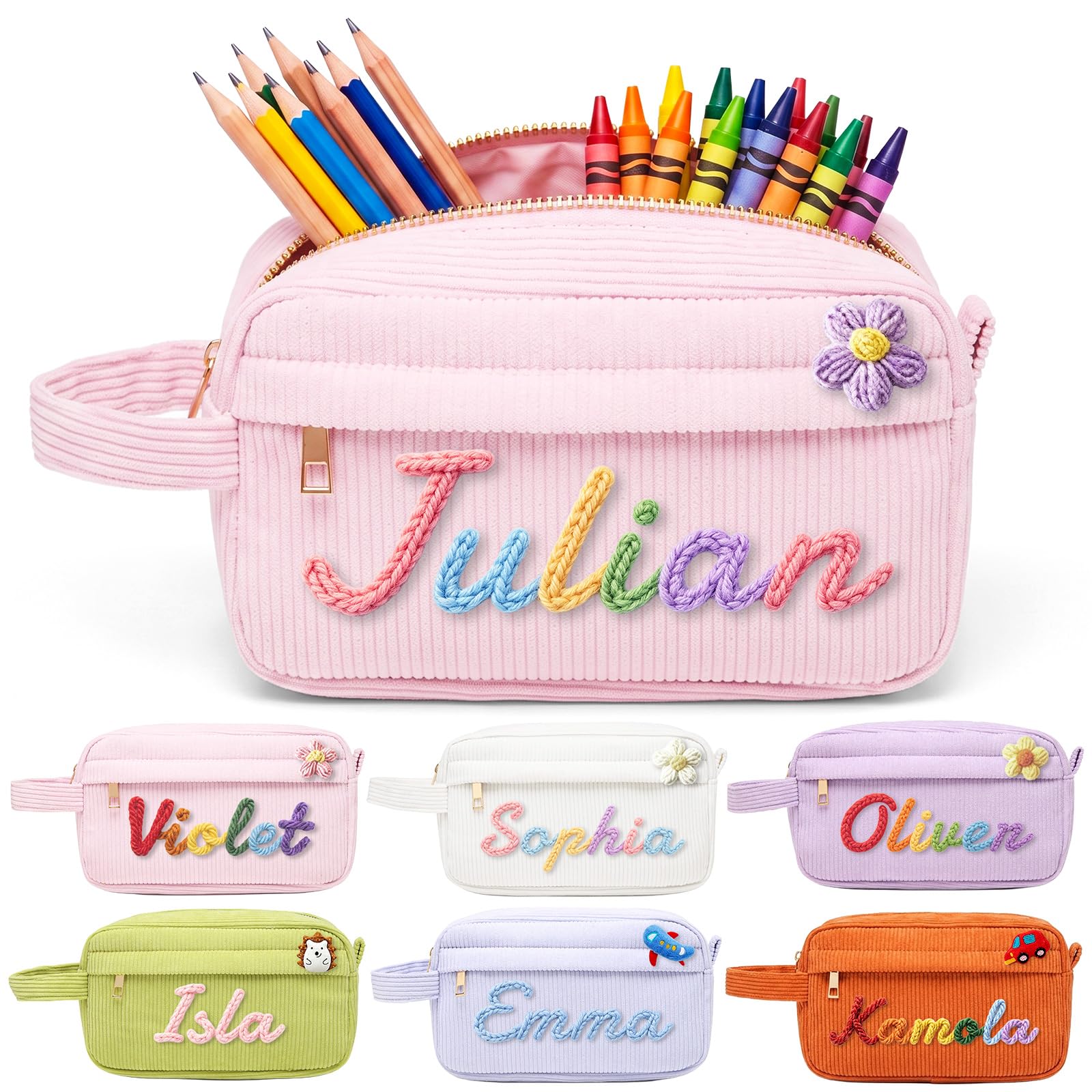 Ofcoin Personalized Pencil Case, Custom Corduroy Pencil Pouch with Name