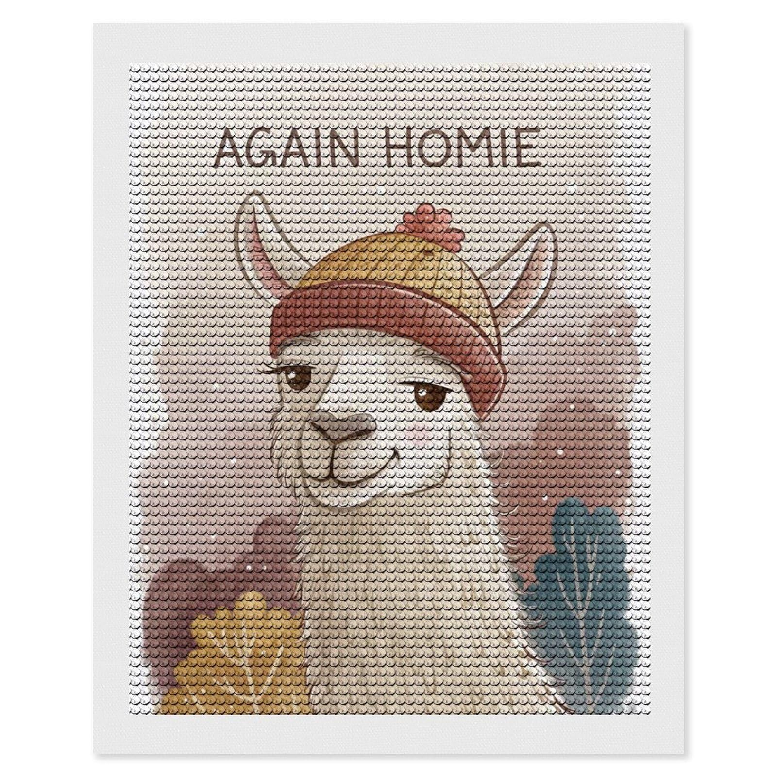 Junmoney Llama Wearing A Beanie Diamond Art Canvas 16"x20", for Adults, Pleasing Wall Art Project, Modern Decor, Gift Idea, Nice Detail and Sparkle