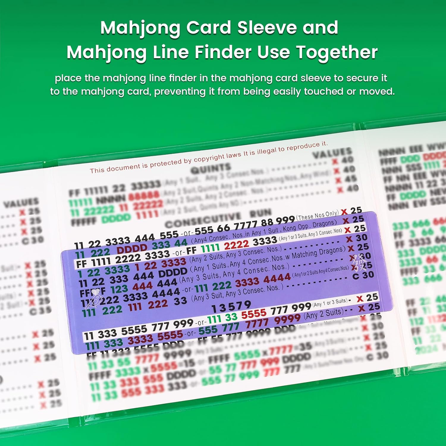 Mahjong Card Sleeve Positioning Set(Includes 4Pcs Mahjong Card Sleeve and 4Pcs Line Finder),Use together to Protect Your Mah jong Cards and Quickly Identify Winning Combinations During Gameplay,Purple