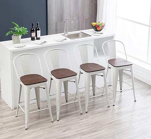 Miniatura 20 de HAOBO Home Taburetes de bar de 30 pulgadas de respaldo alto con asiento de madera [juego de 4] taburetes de bar de altura de mostrador, negro mate