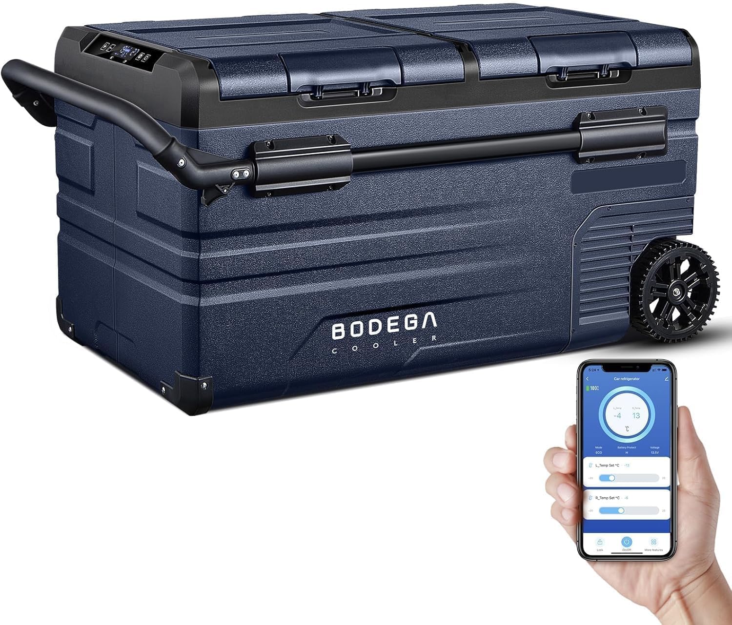 BODEGA BODEGACOOLER 12 Volt Car Refrigerator, Portable Freezer, Car Fridge Dual Zone WIFI APP Control, 80 Quart(75L) -4℉-68℉Car Cooler, 12/24V DC and 100-240V AC, for Camping, Travel, RV, Outdoor