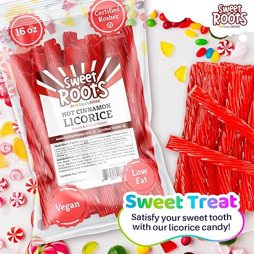 Miniatura 4 de Sweet Roots Hot Canela Regaliz Twists  1 bolsa (16 onzas)  Palitos de regaliz de tamaño jumbo  Vegano, sin grasa, Kosher  Dulce de regaliz gourmet