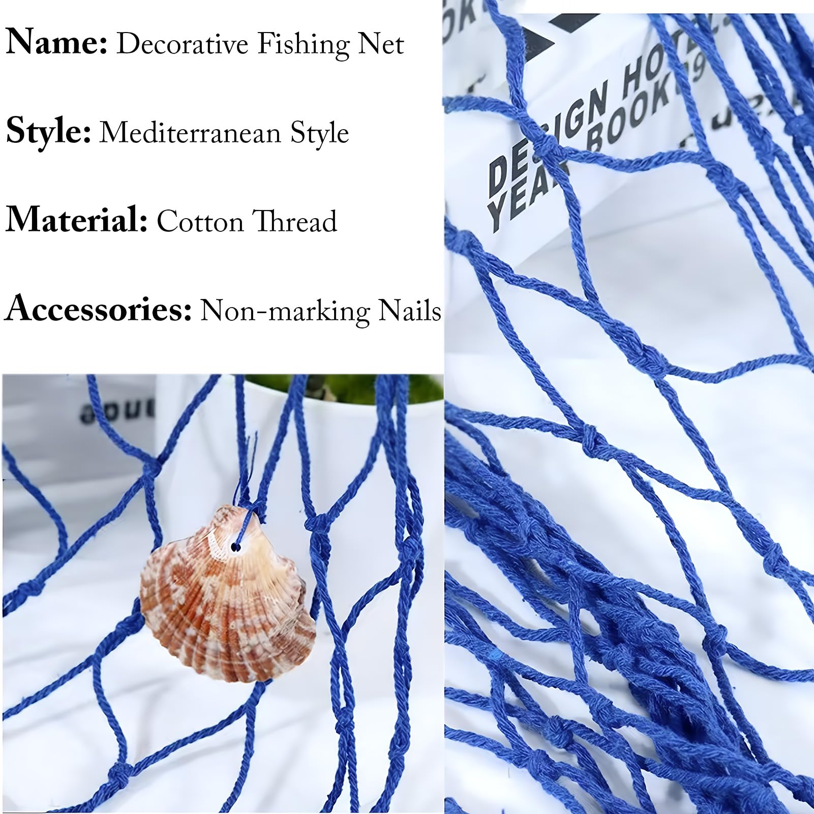 Dunkwckore Filet de Peche Decoratif, 100cm × 200cm Décoration