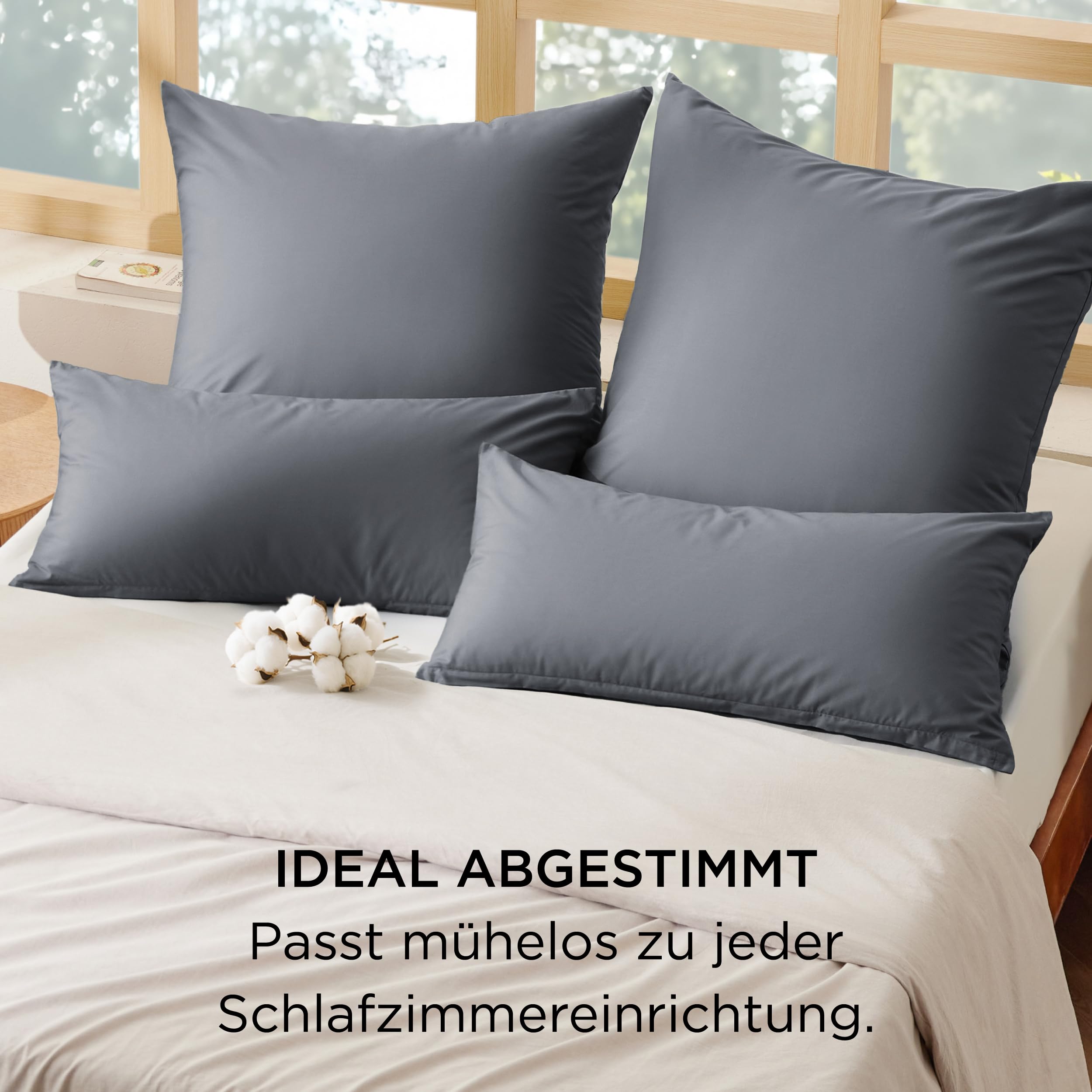 BEDSURE Zestaw 2 poszewek na poduszki 80x80 - 100% bawełna poszewka na poduszkę 80x80, poszewki z zamkiem błyskawicznym, Oeko-TEX, poszewka na poduszkę - miękka, oddychająca i trwała na łóżko, sofę