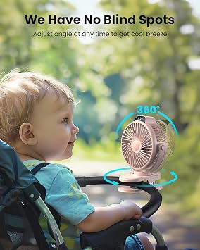 Koonie Portable Clip-On Fan, Small Rechargeable Battery Operated, 3 Speeds