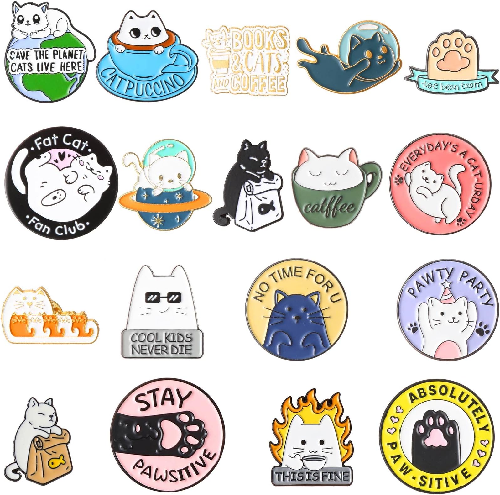 Geosar 20 Pieces Cat Pins for Backpacks Brooch Cute Cats Novelty Cartoon Animal Brooch Lovely Mini Lapel Pins for Backpacks Set Badges Clothing Bags Jackets