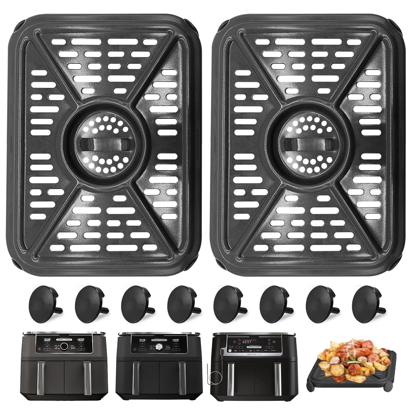 Replacement Air Fryer Crisper Plate Grill Tray for Ninja Foodi DZ401 DZ550 10QT DualZone, Ninja Air Fryer Accessories Basket with Rubber Bumpers (10 Quarts)