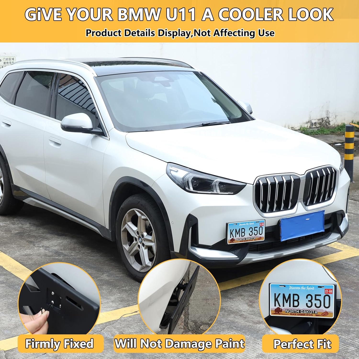 Front Bumper Tow Hook License Plate Frame Bracket Compatible with BMW X1 U11 2023-2026,No Drill Tow Bumper Tow Hole Hook License Plate Mount Adapter Relocation Kit Accessories (Only for BMW X1 U11)