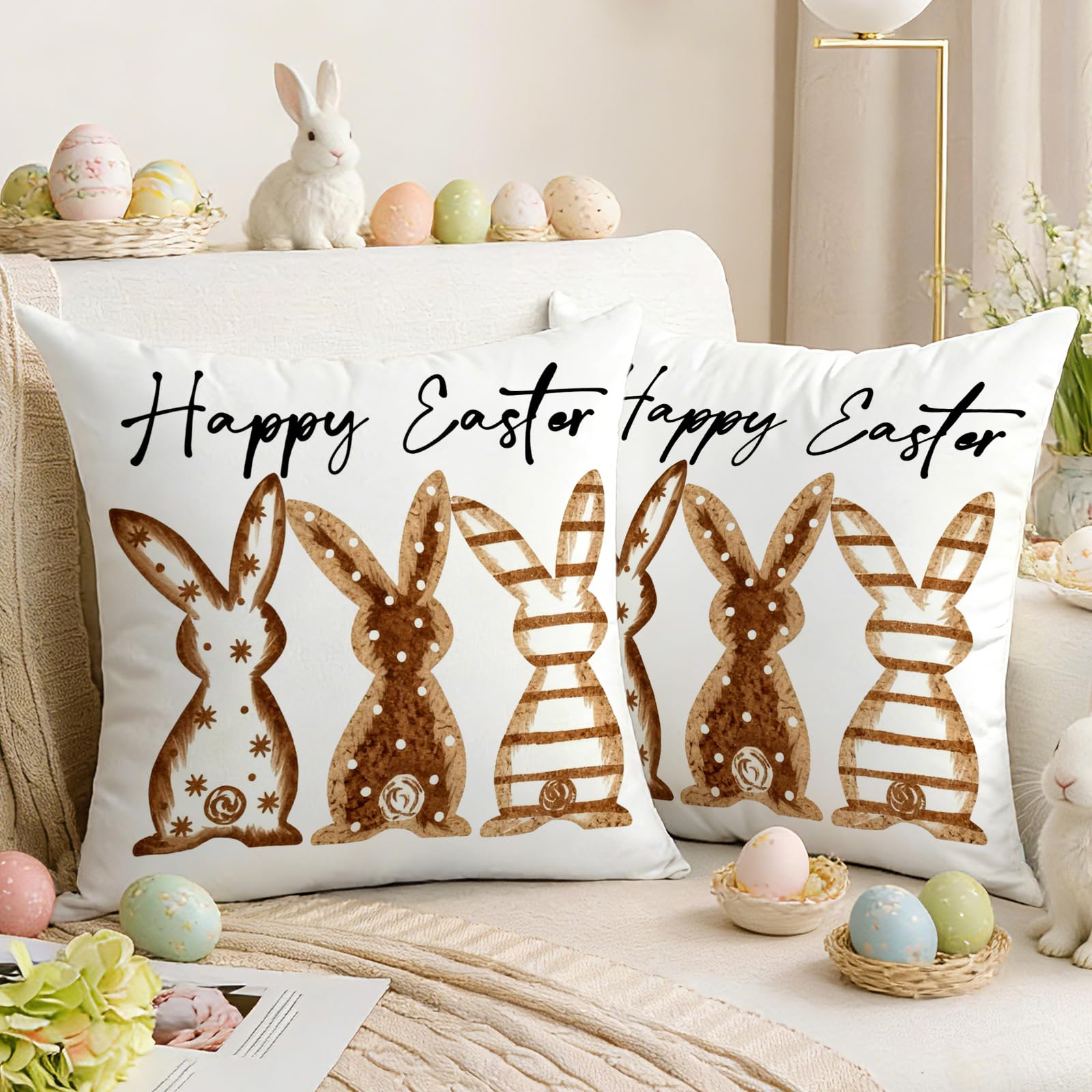 Luzzxfa Ostern Kissenbezug 45x45 cm Happy Easter Osterdeko S