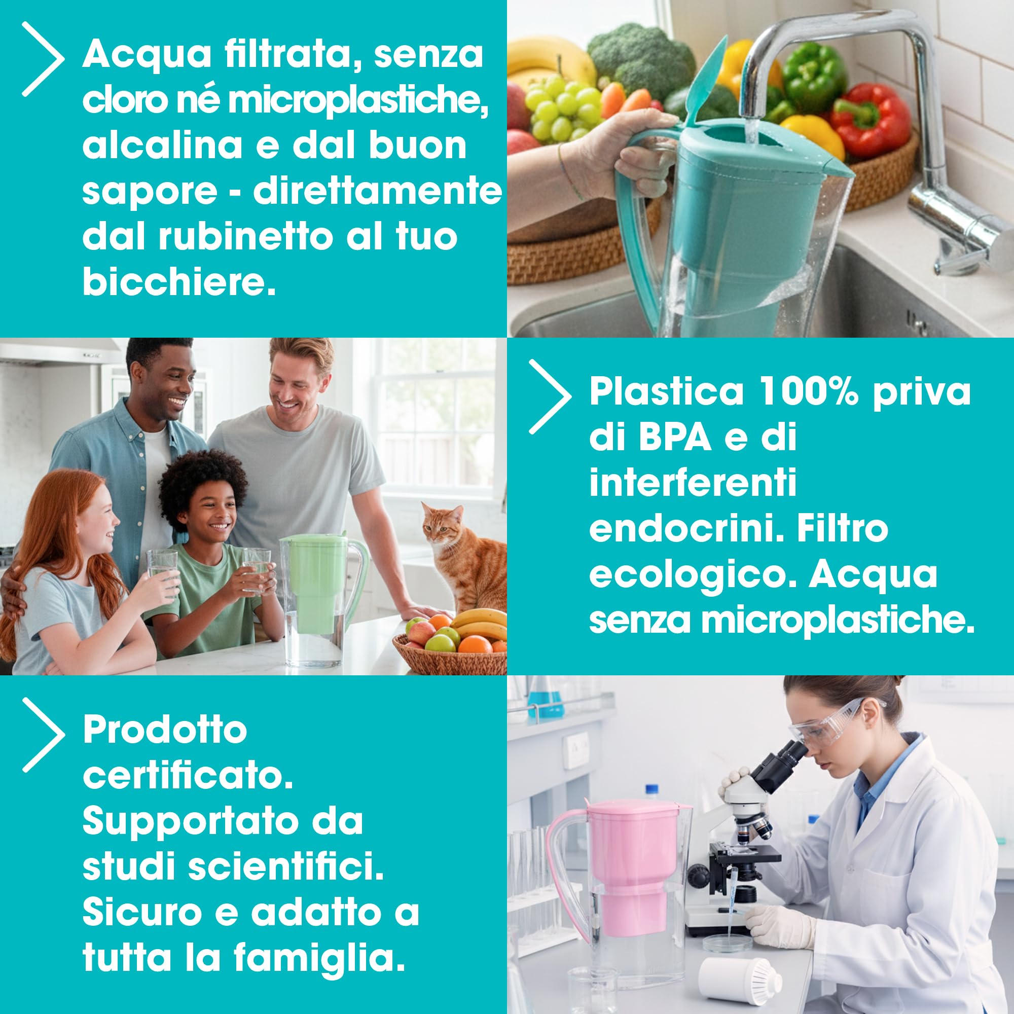 ALKANATUR Caraffa filtrante acqua Alkanatur Drops Rosa | Idrogena + ionizza + apporta magnesio | Elimina cloro + metalli + batteri | Normativa UNE 149101:2015 | Capacità 1.4L senza sostanze tossiche