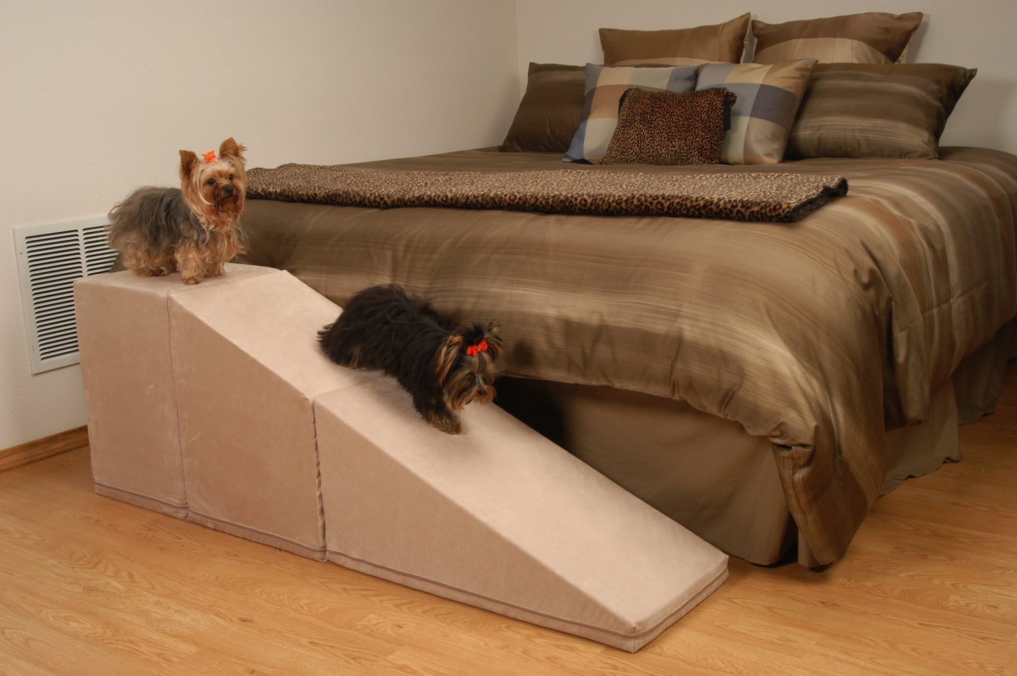 2-Piece Ramp with Cube - Oyster Suede. All Covers are Removable, Machine Washable; Foam is Industrial Grade high-Density Foam, which Firmly Supports Pets up to 60 pounds