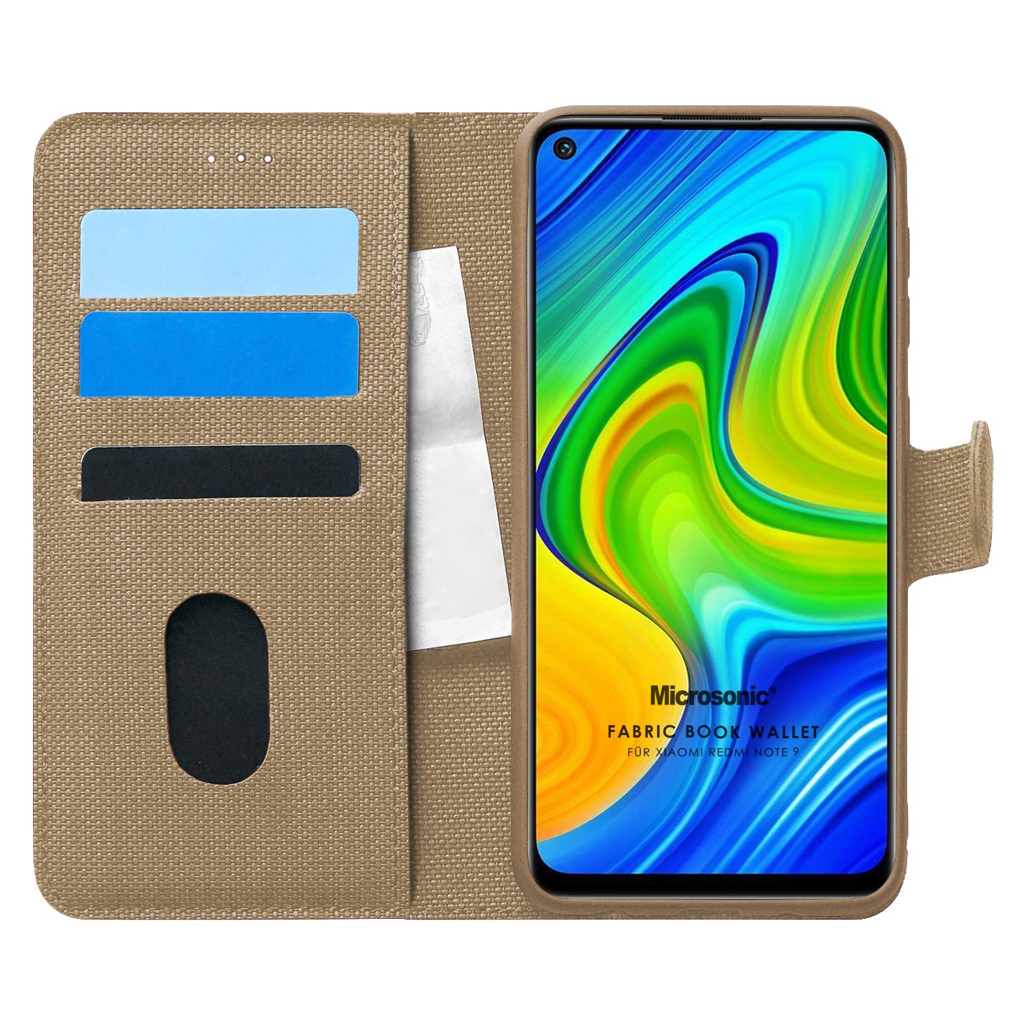 Microsonic Xiaomi Redmi Note 9 için Kılıf Fabric Book Wallet Gold [Redmi Note 9 ile Uyumlu Kılıf - Gold]