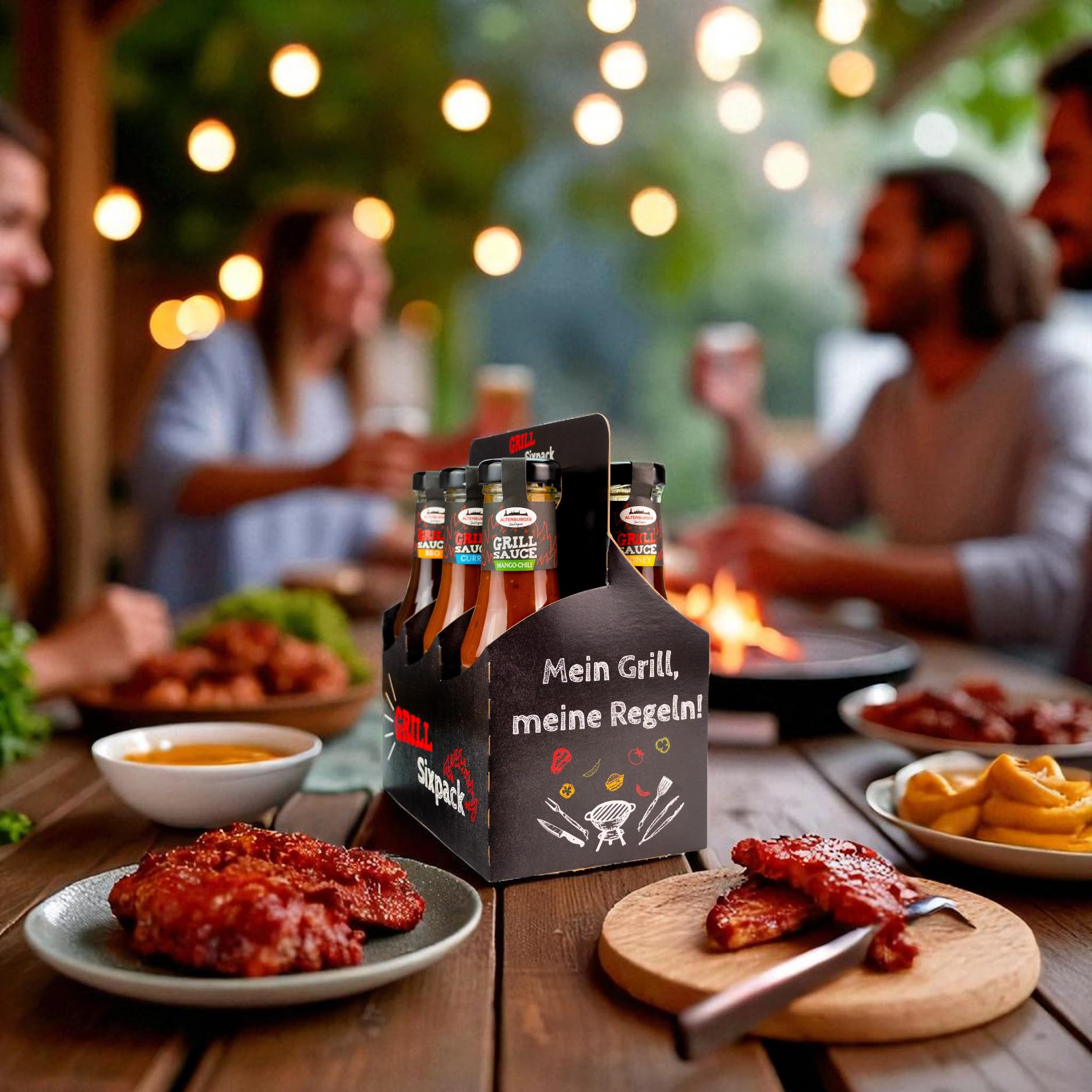 Altenburger Original Grill Sixpack, Grillsaucen Geschenkset mit sechs herrlich leckeren Grillsoßen, Mango, Curry, Whisky und mehr, ideales Grill Geschenk