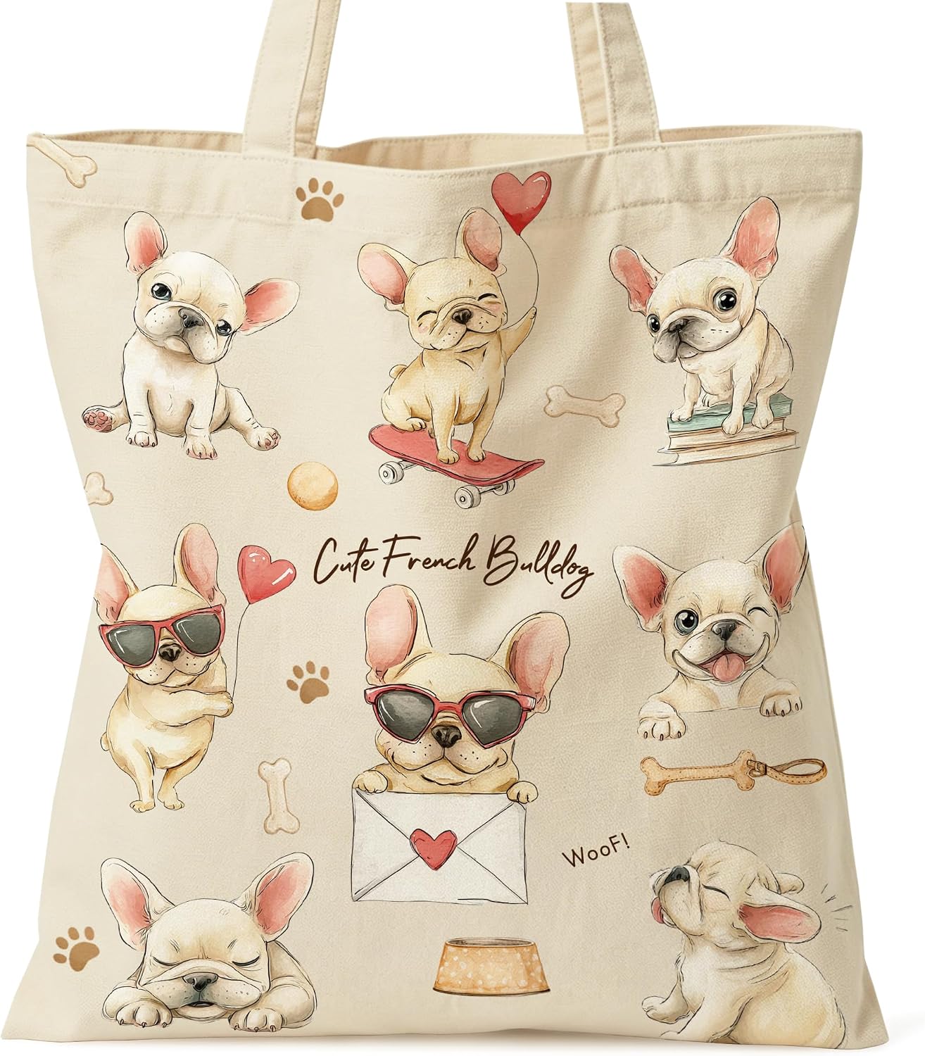 Dog Lover Canvas Tote Bag for Women Shopping Work Travel with Inner Pocket