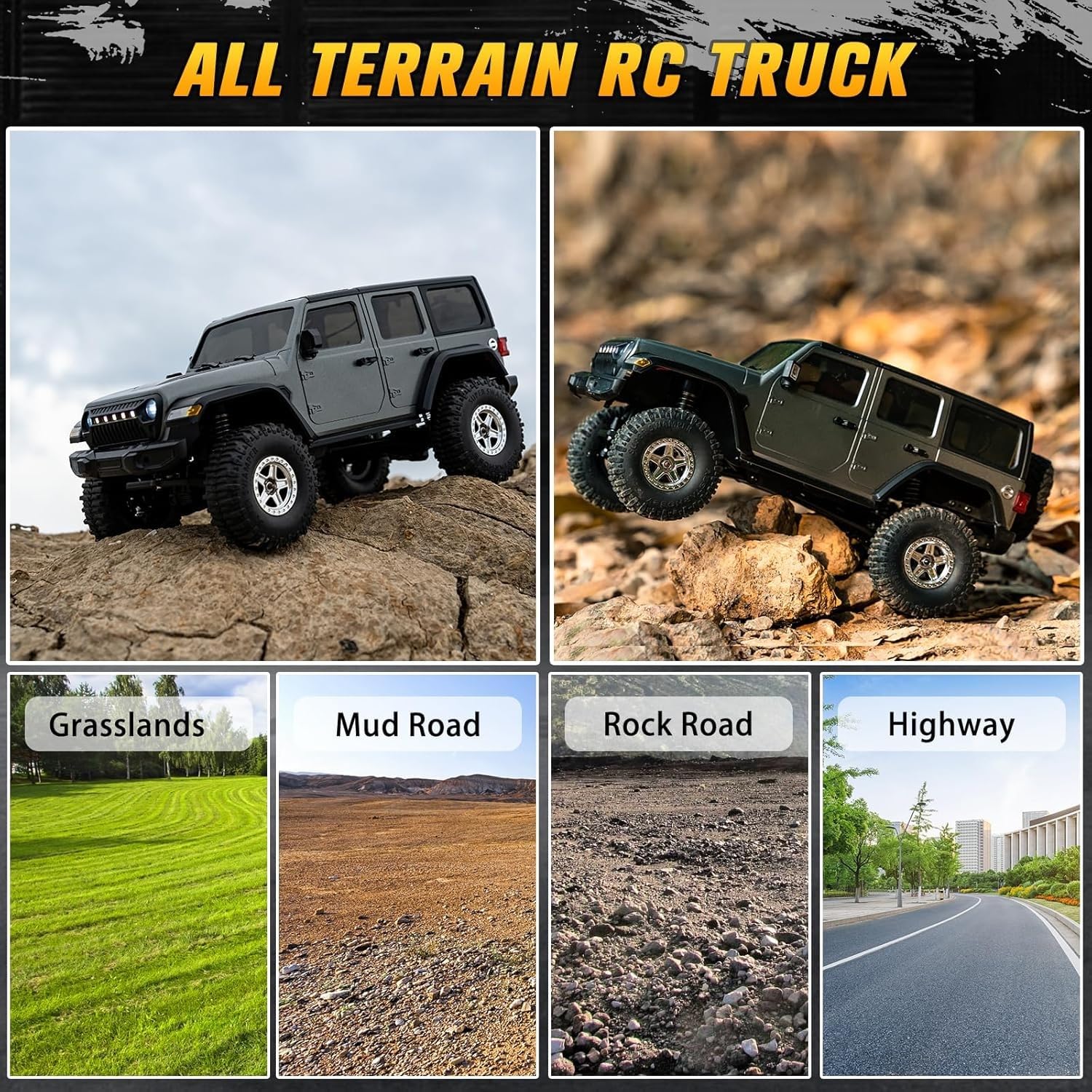 Ttrzlrb Camión Todoterreno RC Crawler 4x4 RTR 1/18 con Luces y Control Remoto, Luces de Marcha atrás, Motor de escobillas, ESC escobillado Impermeable, Todoterreno 4x4(Grey)