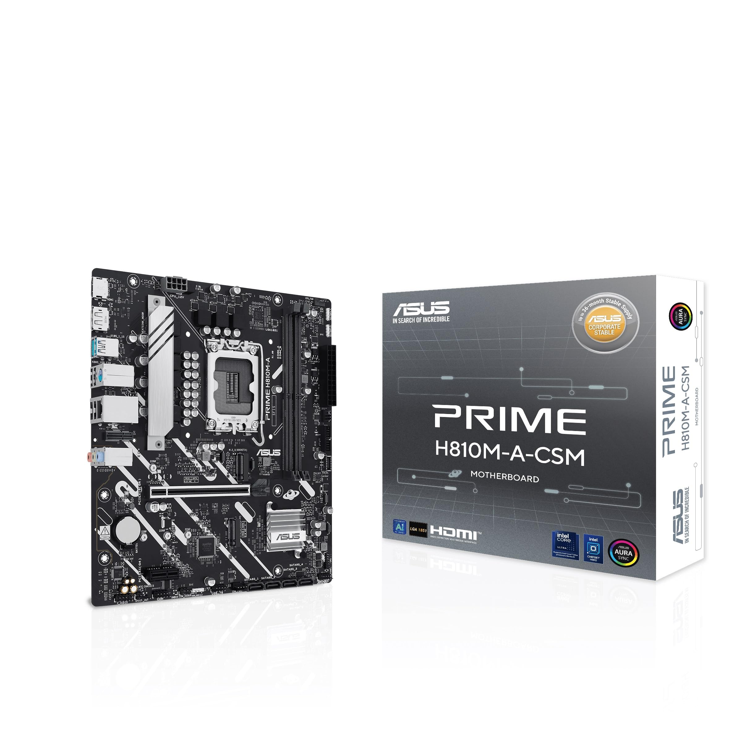 Asus Prime H810M-A-CSM, Scheda Madre Intel Matx, 6+1+1+1 Fasi Di Alimentazione, Slot DDR5, Pcie 4.0, 2 Slot M.2, Ethernet Intel 16 Gb, Displayport, Hdmi, USB-A 10 Gbps, USB-C 5 Gbps, Nera-image