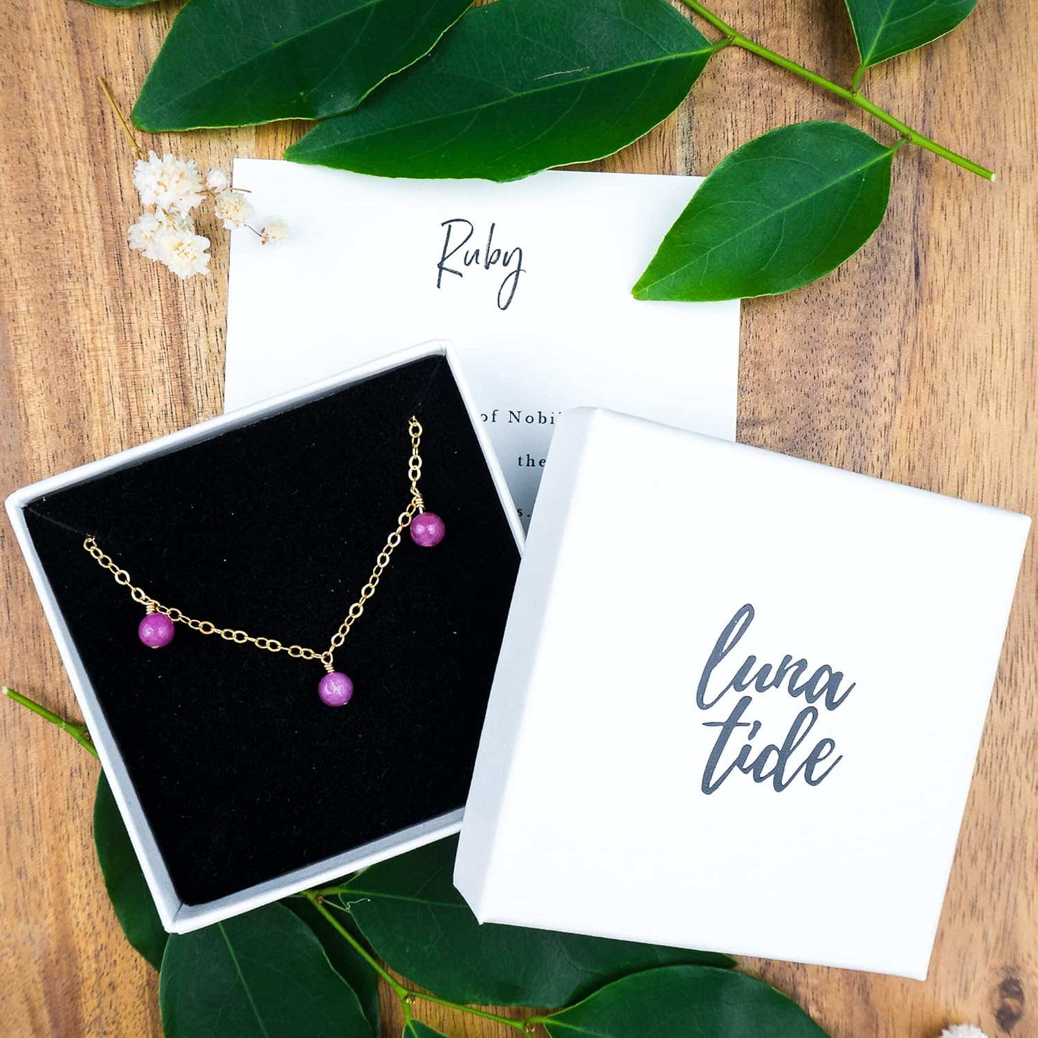 Luna Tide Ruby Bead Drop Choker in Sterling Silver