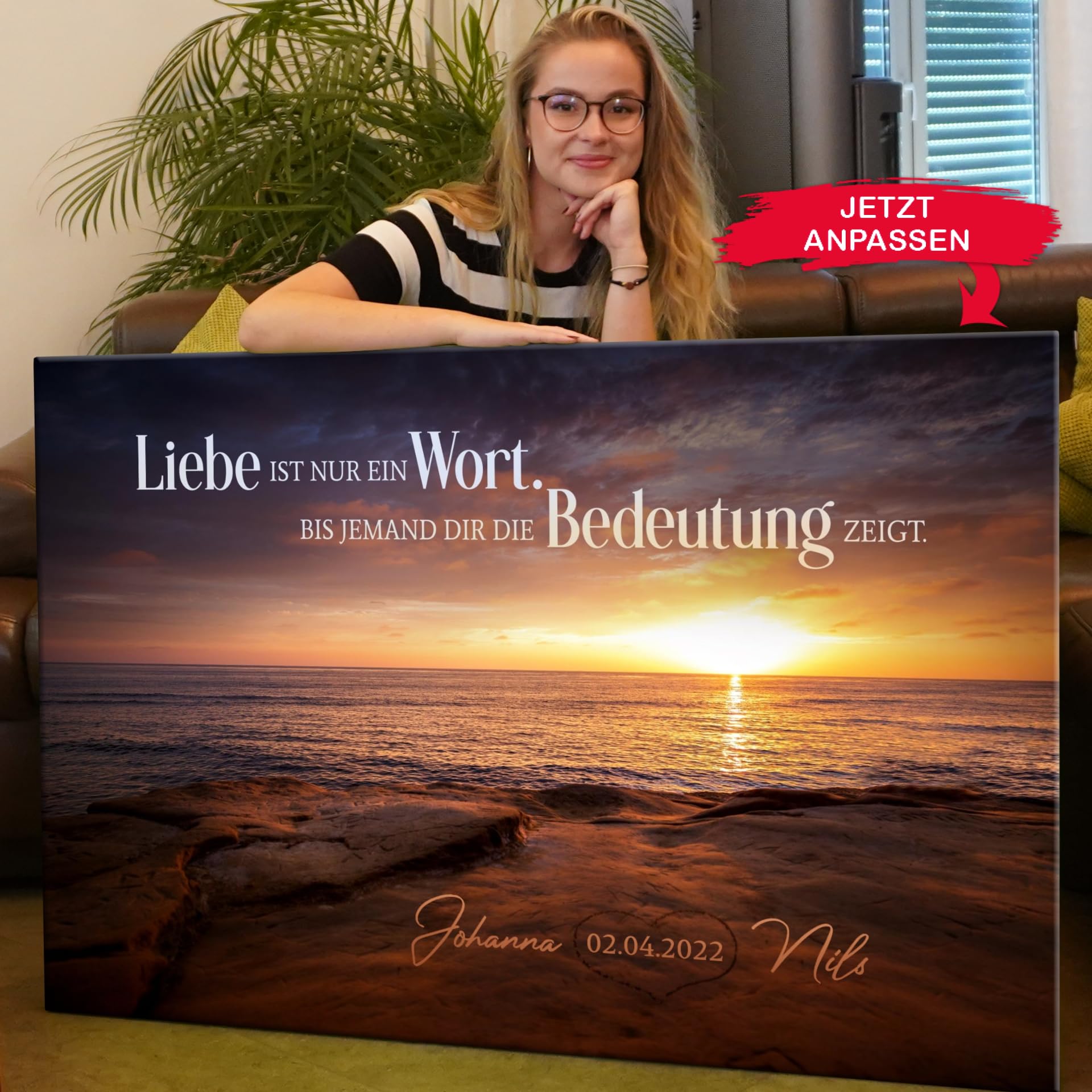 Liebesleinwand | Leinwand mit Namen und Datum | Wandbild gestalten, Jahrestag Geschenk für Frauen und Männer | Bedeutung von Liebe