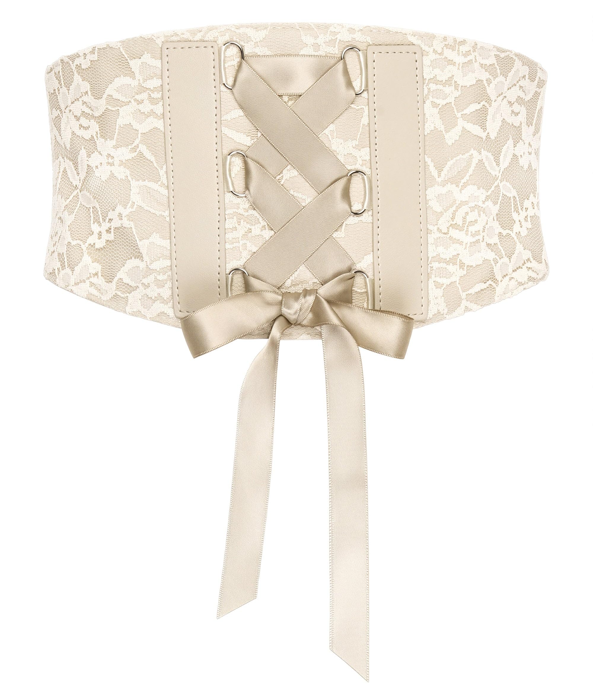 BlackButterfly Wide Corset Waspie Elastic Lace Belt (Beige, XXL)