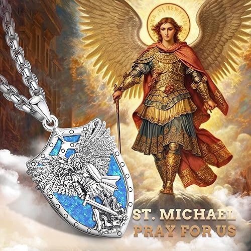 Miniatura 6 de AEONSLOVE 925 Sterling Silver Saint BenedictSt MichaelCaravaca Cross Necklace Religious Gifts Gifts for Women Men Tee - 24 Inches Stainless Chain