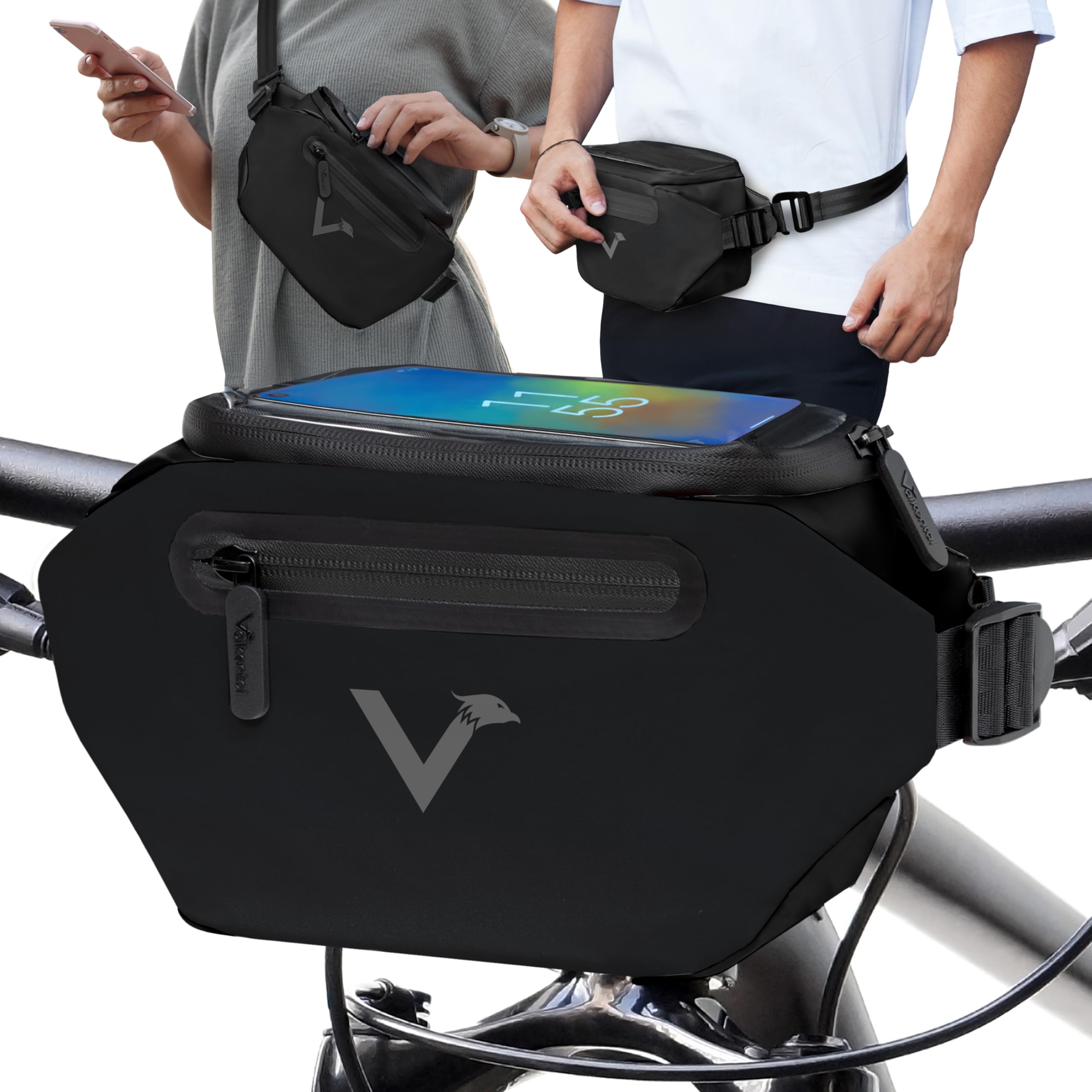 Valkental® x KLICKfix® - 3in1 Fahrradtasche Lenker | Vollreflektierend & Wasserfest - Geeignet als Lenkertasche & Bauchtasche | 4L Volumen | KLICKfix Fahrradtasche | Lenkertasche Ebike