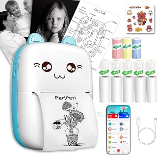 PeriPeri C6 Gift Box Combo Mini Thermal Printer (1Year Warranty) Inkless Bluetooth Pocket Printer with 6 Paper & Sticker Rolls. Compatible with iOS, Android (Blue)