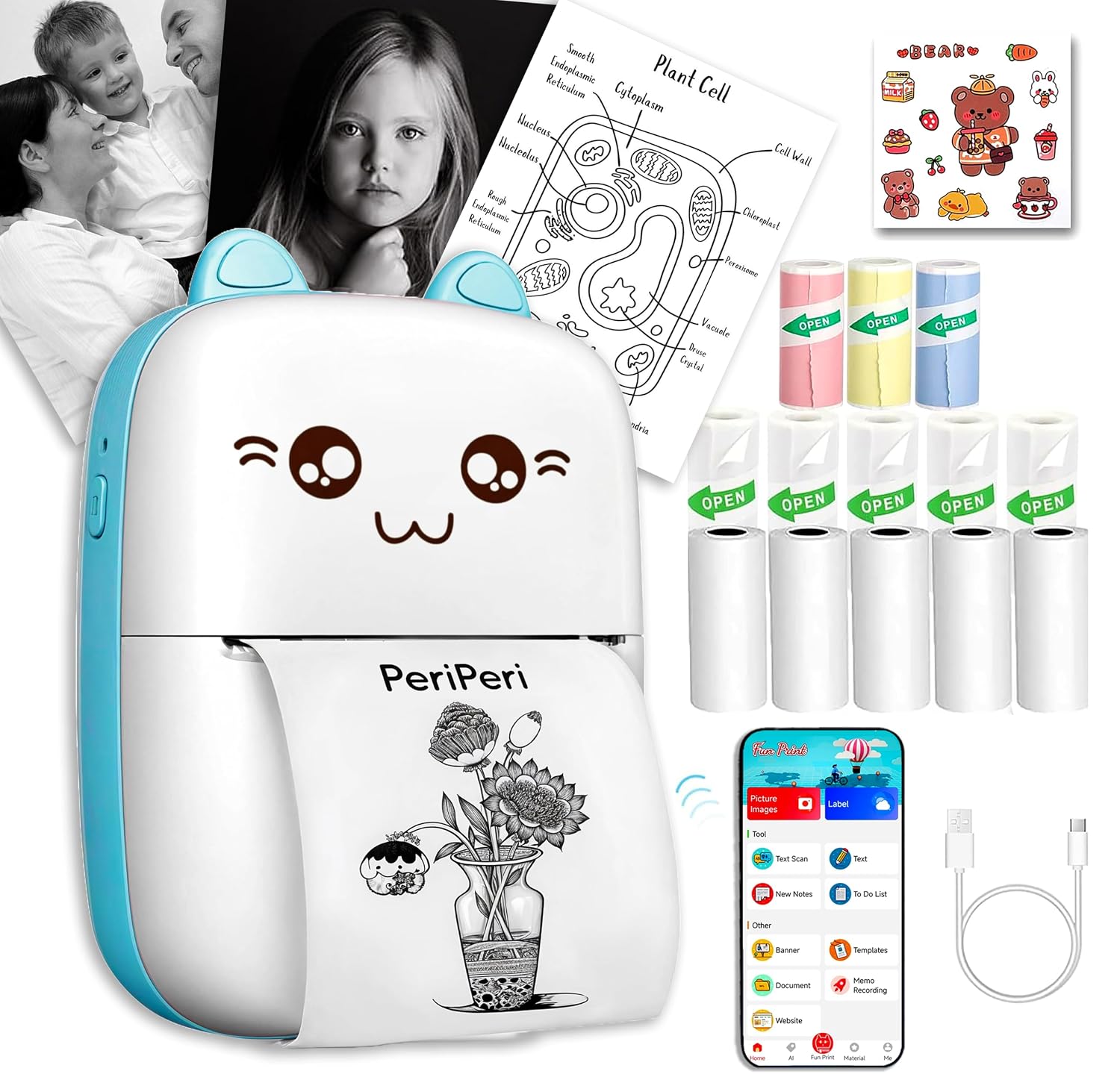 PeriPeri C6 Gift Box Combo Mini Thermal Printer (1Year Warranty) Inkless Bluetooth Pocket Printer with 6 Paper & Sticker Rolls. Compatible with iOS, Android (Blue) PeriPeri C6 Gift Box Combo Mini Thermal Printer (1Year Warranty) Inkless Bluetooth Pocket Printer with 6 Paper & Sticker Rolls. Compatible with iOS, Android (Blue)