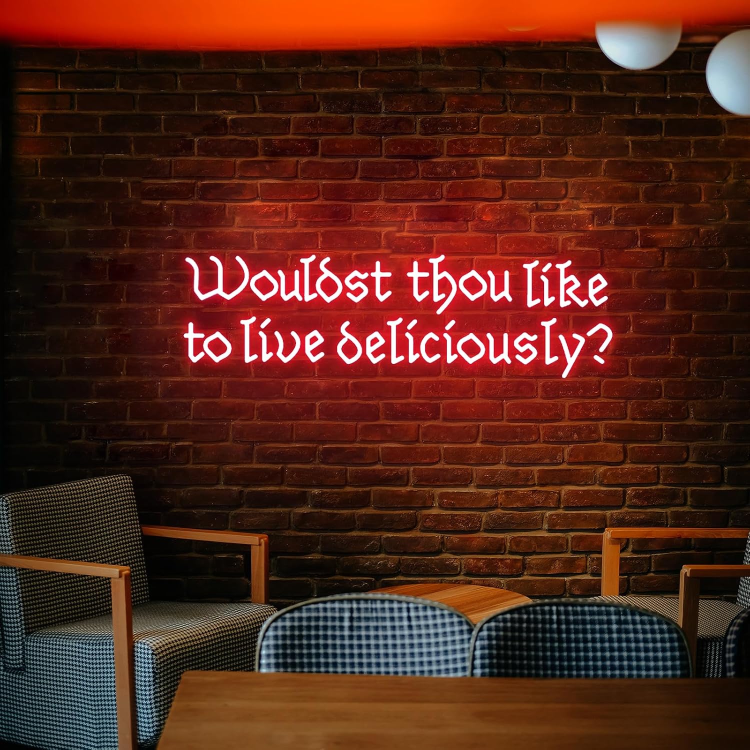 Wouldst Thou Like to Live Deliciously Neon Sign 23 inches Red Led Neon Light Up Signs for Gothic Wall Art Decor Halloween Bedroom Bar Shop Studio Game Room