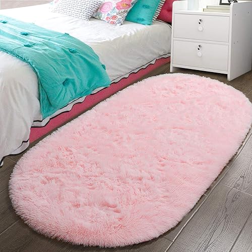 Miniatura 36 de LOCHAS Alfombra esponjosa para dormitorio, 2.6 x 5.3 pies, alfombra lanuda para dormitorio, mesita de noche, alfombra ovalada suave para sala