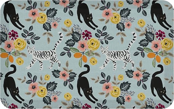 GelPro Designer Cushioned Anti-Fatigue Comfort Floor Mat, Padded Stain-Resistant, Waterproof, Non-Slip Comfort Padded Desk/Office Mat, 20 x 32, Funky Feline Blue Bloom