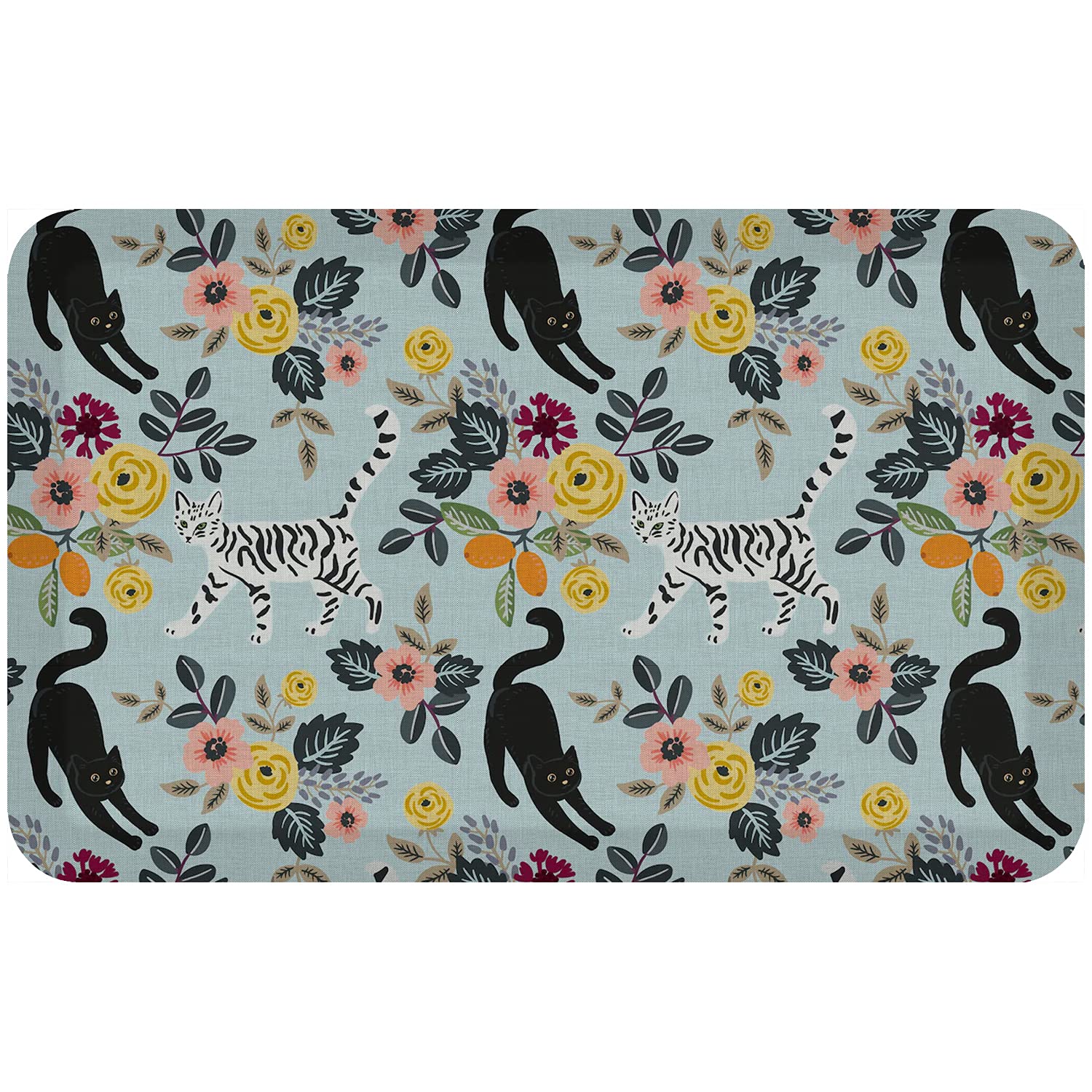 GelPro Designer Anti-Fatigue Comfort Floor Mat, 20 x 32, Funky Feline Blue Bloom (106-P-2032-F2BB)