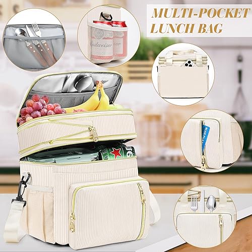 Miniatura 2 de Lonchera y bolsa de almuerzo para mujeres, lonchera grande aislada para adultos, a prueba de fugas, bolsa enfriadora para el trabajo, picnic, playa,