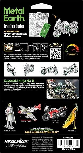 Miniatura 2 de Metal Earth Fascinations Premium Series Kawasaki Ninja H2R Kit de modelo de metal 3D con pinzas