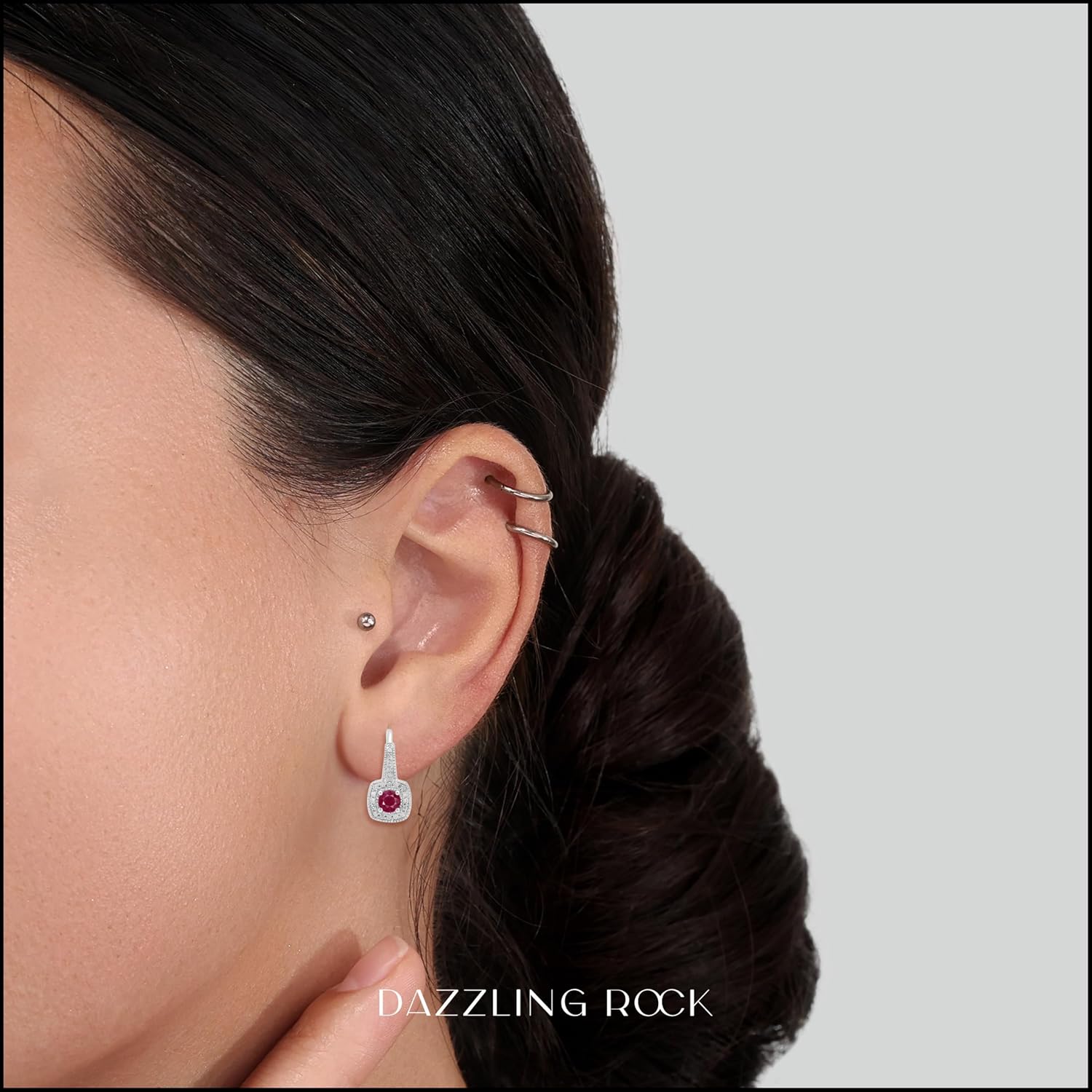 Dazzlingrock Collection 4mm Each Center Round Gemstone & White Natural Diamond Halo Lever Back Dangling Earrings for Women in 10K White Real Solid Gold