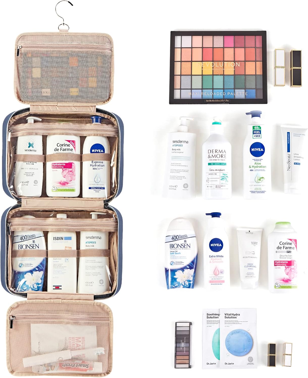 BELALIFE Large Hanging Travel Toiletry Bag for Women, Makeup Brush Holder with Hook, Toiletry Organizer Case for Toiletries Accessories, Black : Beauty & Personal Care