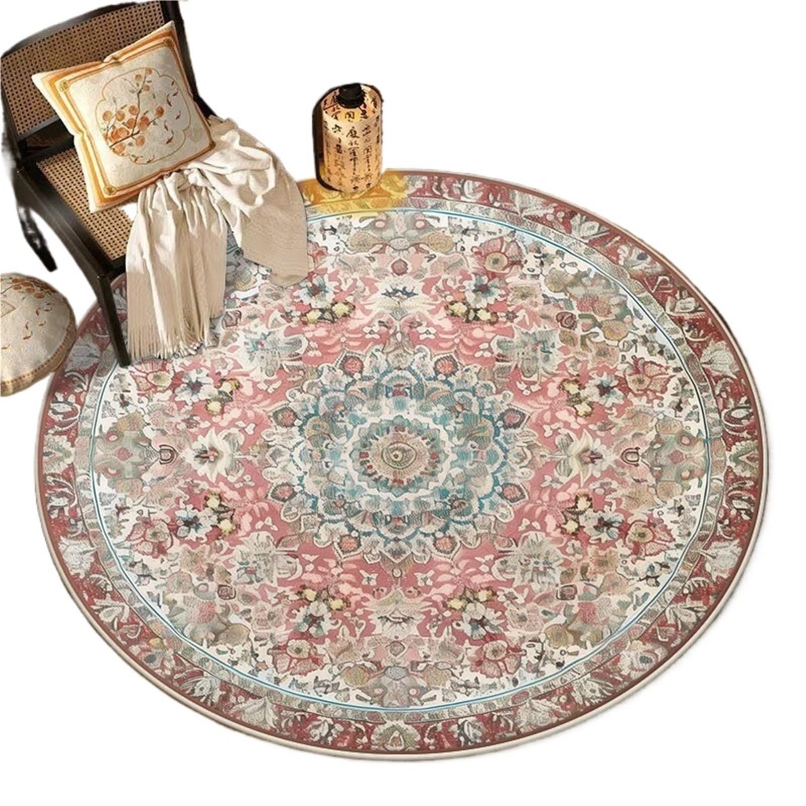 Tapis rond antidérapant et facile à nettoyer pour salon bohème WNBFTTK