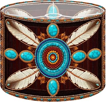 Drum Lamp Shades Southwestern Aztec Tribal Native American Vintage Brown Turquoise Lampshade for Floor Lamps Table Lamp Pendant Light Linen 11"x11"x9" Replacement Large Lampshades