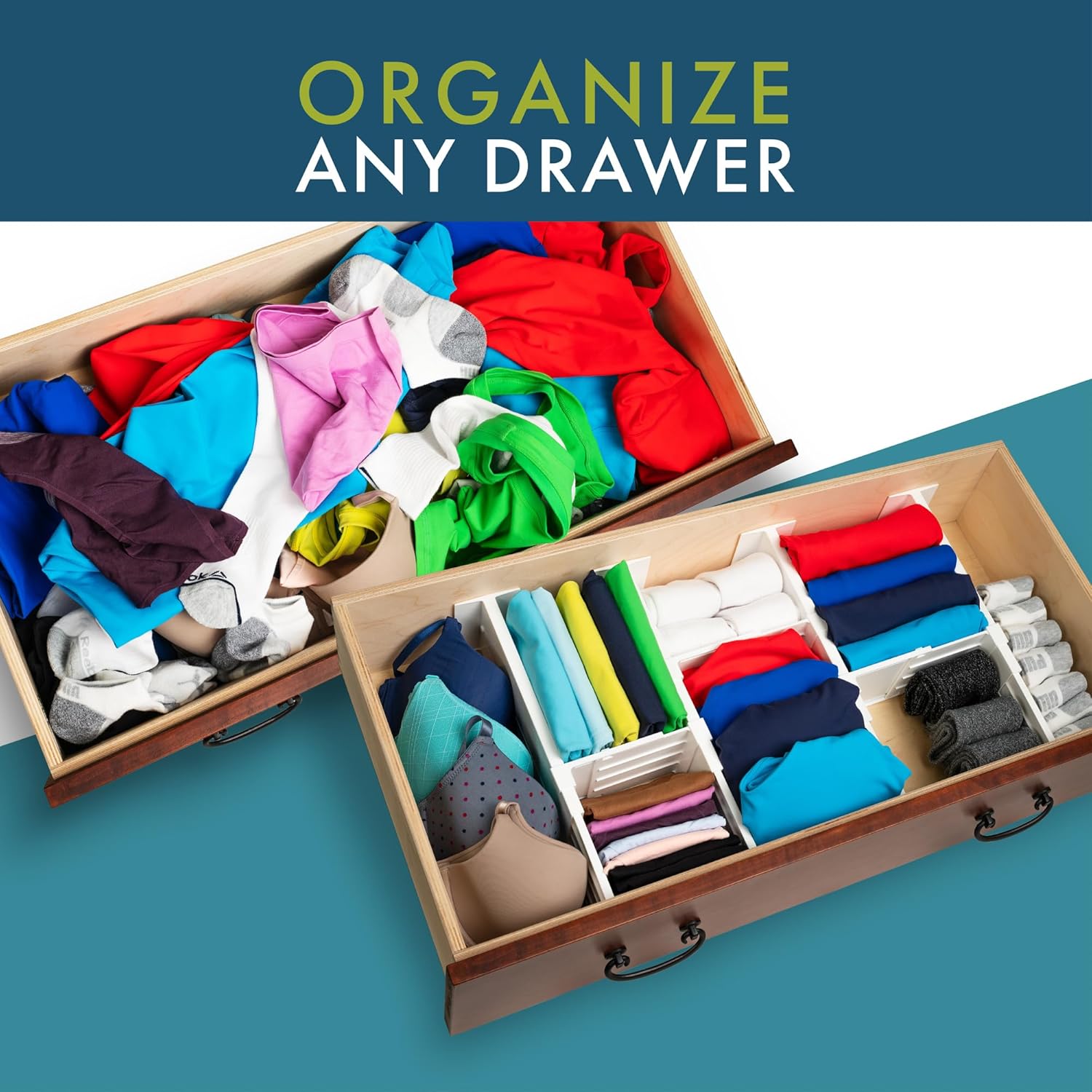 Dial Industries Adjustable Dresser Drawer Clothes Organizers, Set of 4 Dividers and 3 Cross Dividers, 4.5" Deep