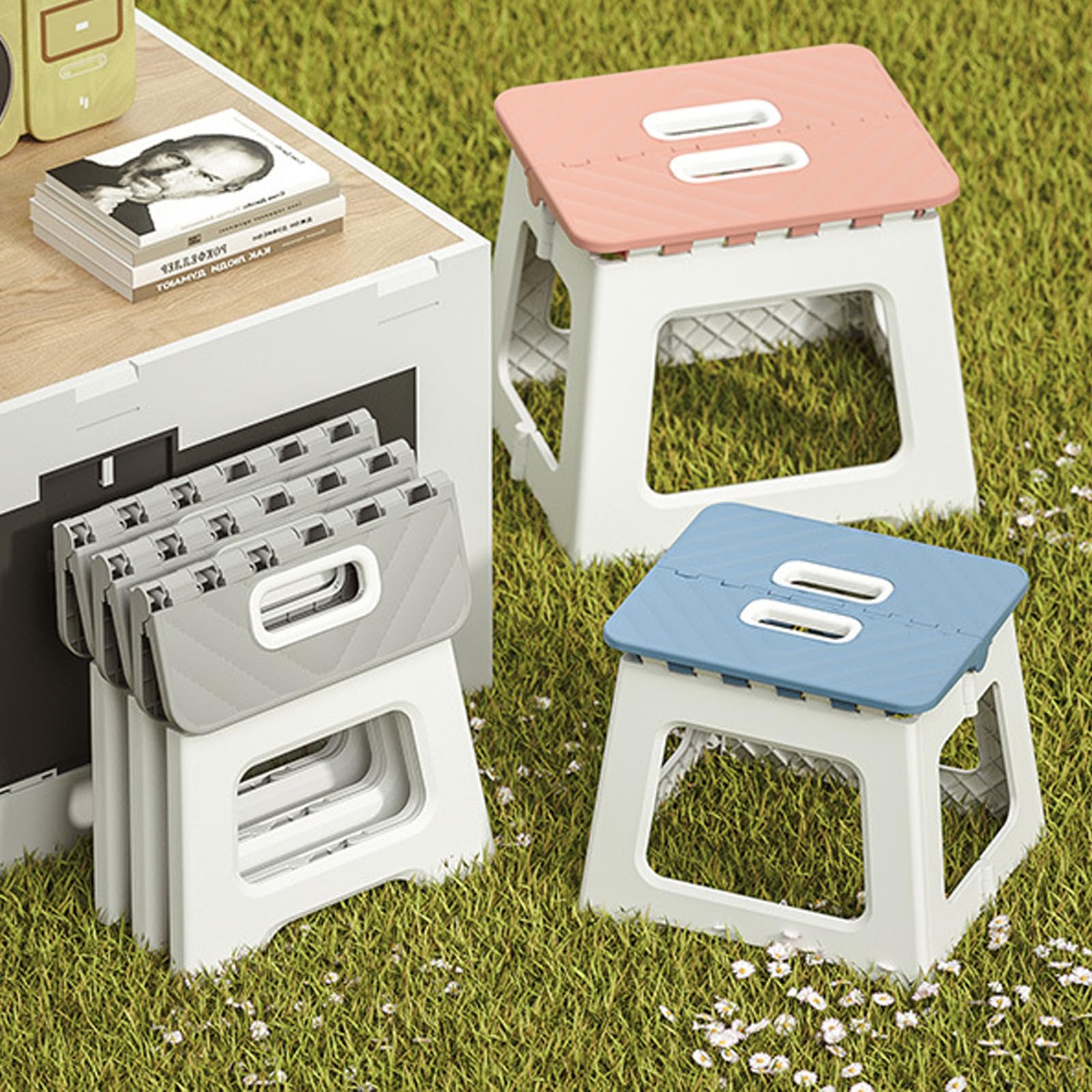 Sgabello Pieghevole SPLENDOLE 22 Cm - Antiscivolo, Compatto, Per Cucina/Bagno, Grigio, Porta Fino A 120 Kg - Foto 2