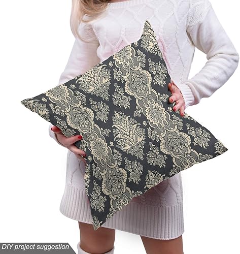 Miniatura 5 de Ambesonne Tela de damasco por The Yard, patrón clásico barroco de estilo victoriano con imagen de hojas florales ornamentales, tela decorativa para