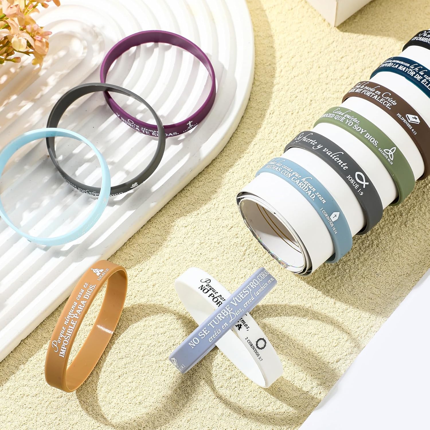 HyDren 120 Pcs Bible Verse Bracelets Inspirational Silicone Wristbands Rubber Christian Scripture Bracelets Bulk Valentines Operation Gifts Church Favors for Women Men Gifts(Deep Color) - Image 4