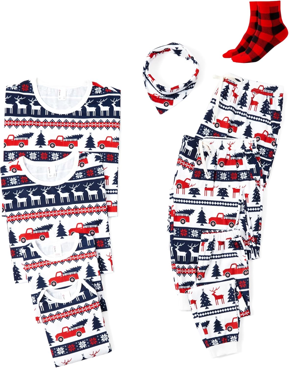 PATPAT Christmas Family Matching Pajama Sets Includes Christmas Socks - Perfect for Family Photos & Holiday Celebrations