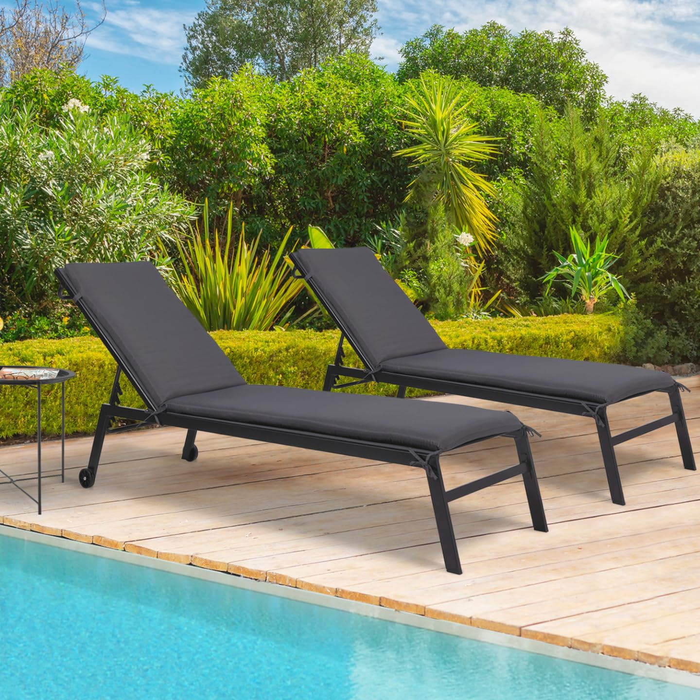 IDMarket - Lot de 2 Coussins transat 190 cm Gris Anthracite