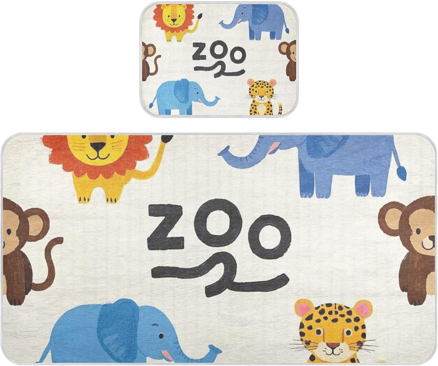 Cartoon Animal Elephant Lion Zoo Cooling Baby Mattress Cover 28" x 52" Washable Mattress Protector Pads for Baby&Toddler