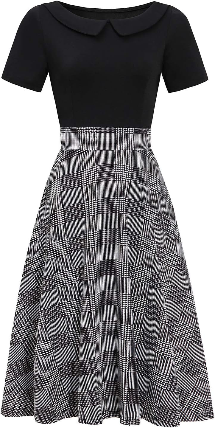 Women's Elegant Vintage Dresses Knee Length Casual Floral Print Work Party Peter Pan Collar A-Line Dress with Pockets 978 - Image 2