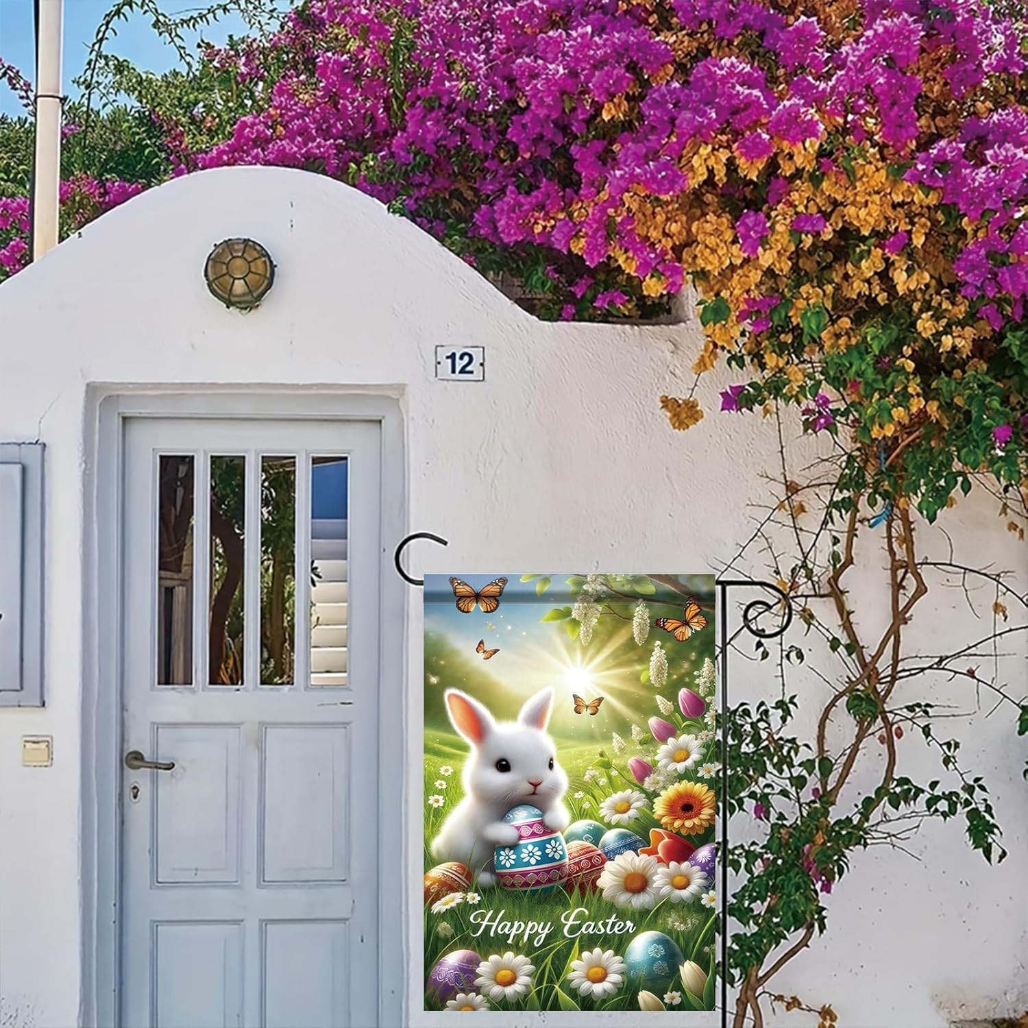 Happy Easter Garden Flag Bunny with Eggs Spring Flowers 12x18 Inch Double Sided Decorative Outdoor Flag for Yard Porch Lawn Holiday Seasonal Banner - Image 5