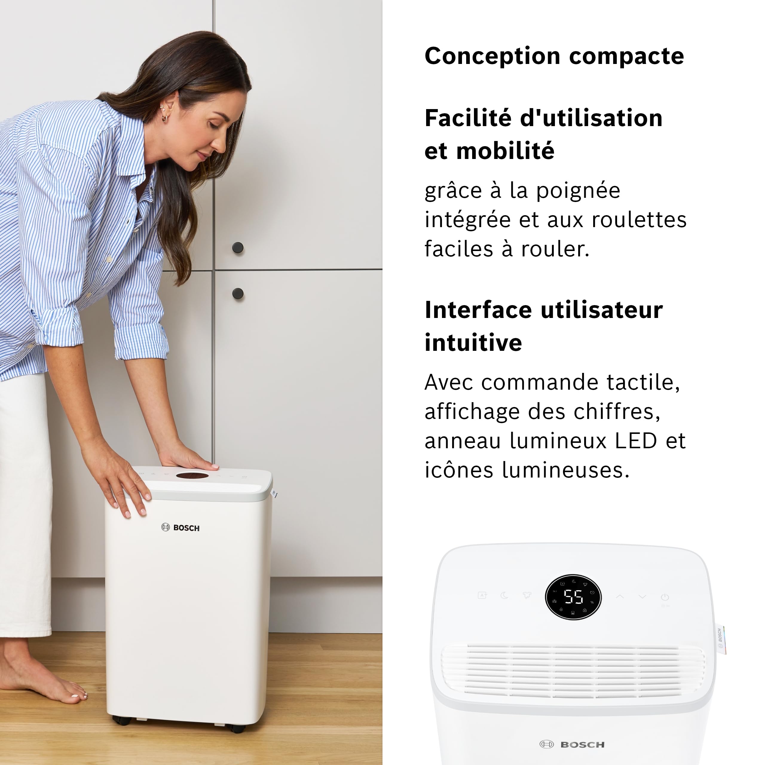 Bosch Dry 2000 - Déshumidificateur - Facile. Efficace. Silencieux. Pour la maison et la chambre - Pour jusqu'à 24 m² - Séchage rapide du linge