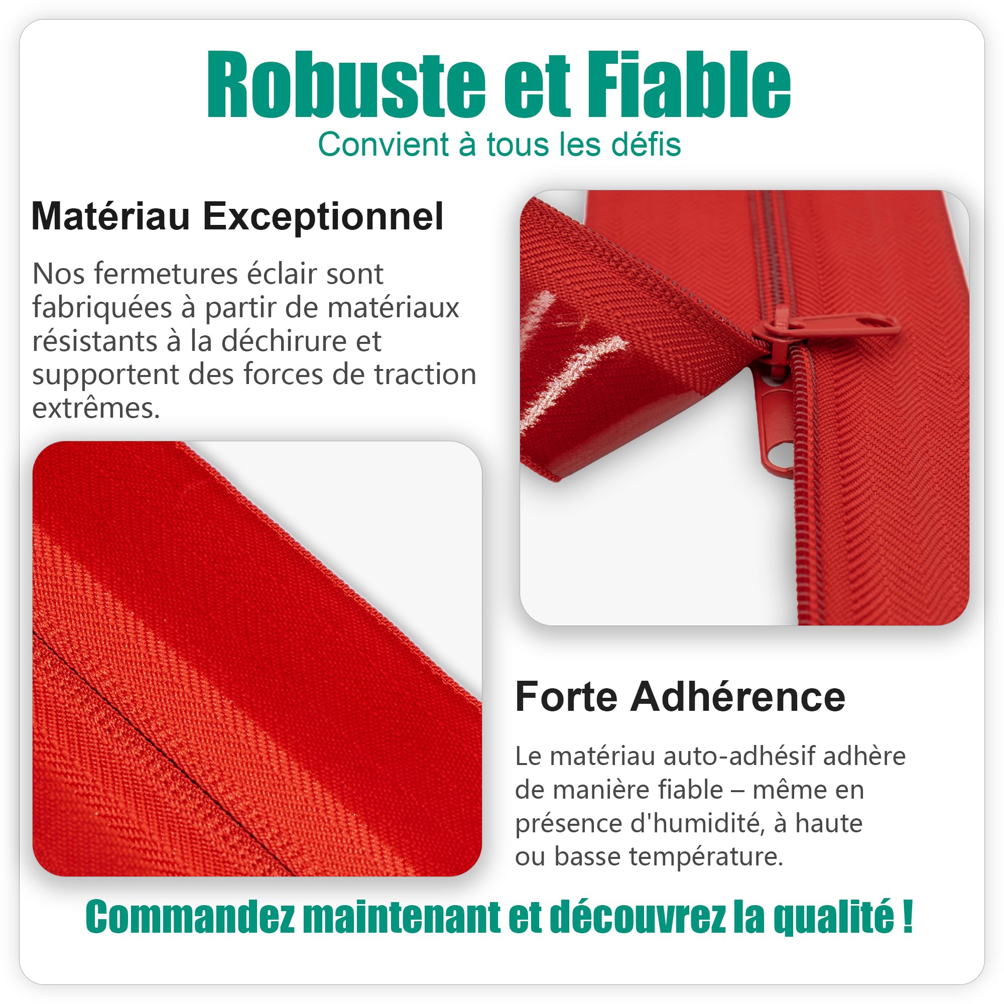 Lot de 12 fermetures éclair autocollantes rouges - 220 cm x 7,6 cm - Fermeture éclair double face haute performance pour murs anti-poussière, serres, zones de construction