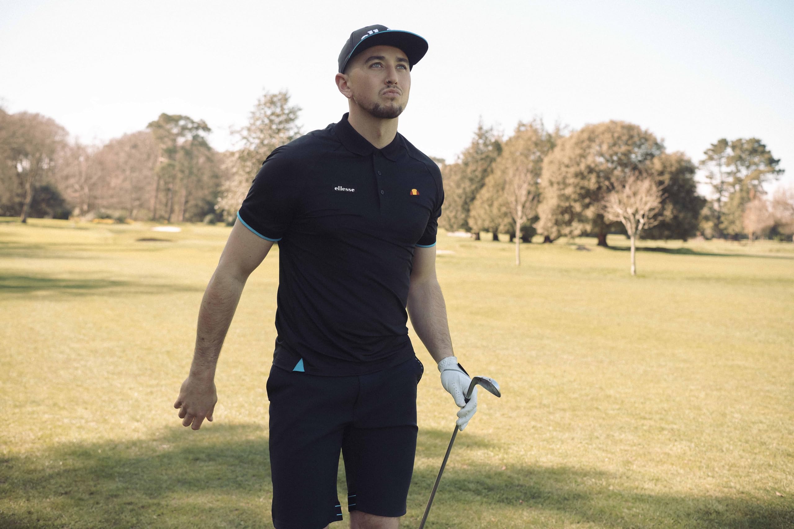 ELLESSE Fabbri męskie spodenki golfowe Regular Fit, Czarny/niebieski, 32W